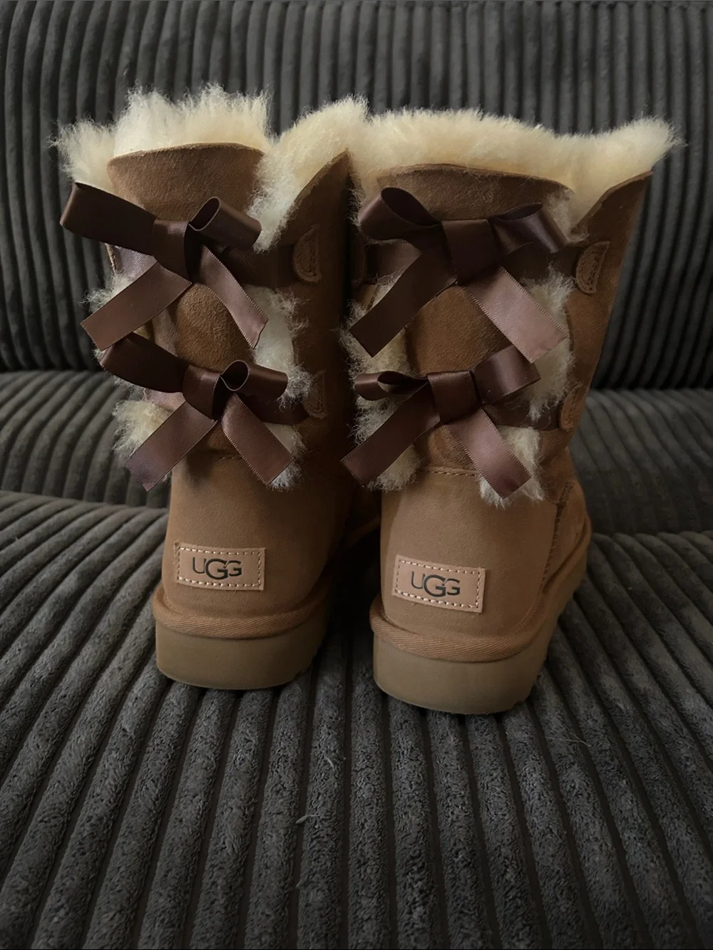 UGG Bailey Bow ll Chestnut Suede Shearling Bow-Back Boots